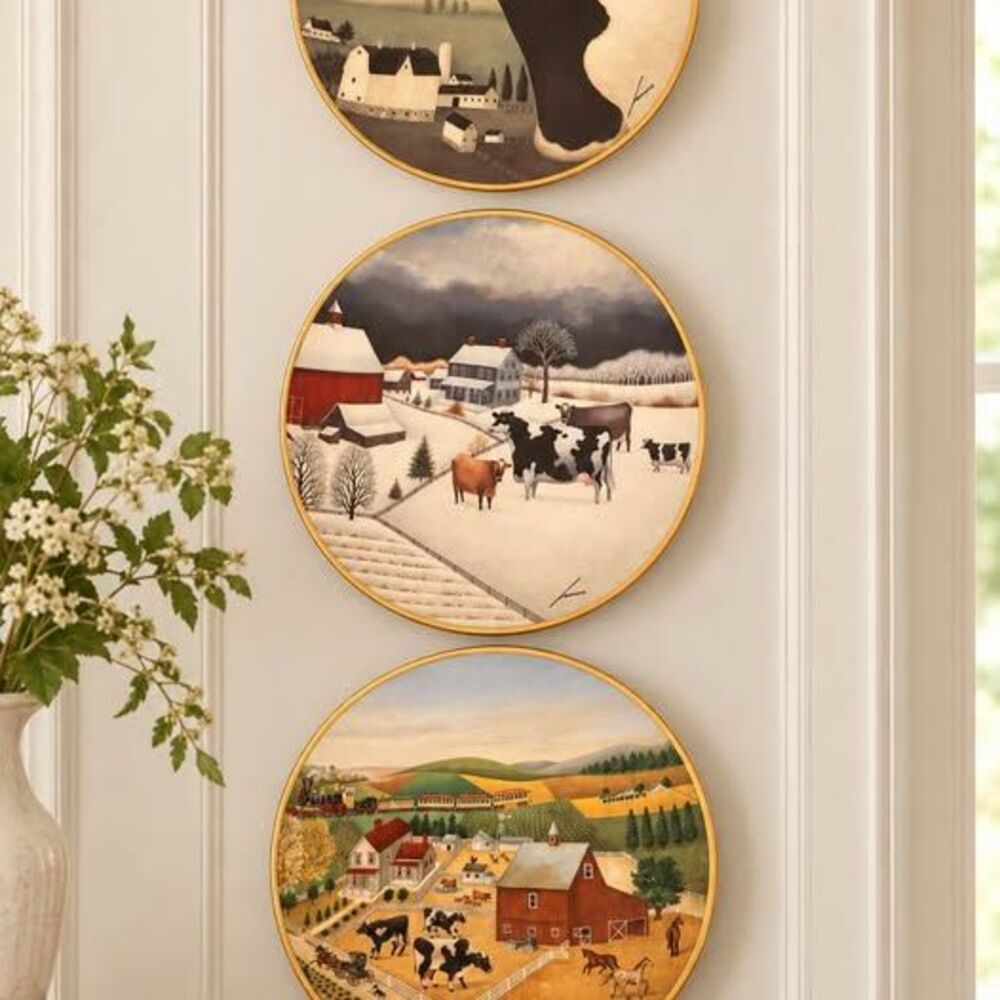 Franklin Mint American Folk Art Collection Cow Plates